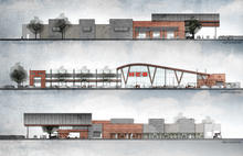 A large canopy roof pays homage to the previous airplane hangars on the site. Functionally it acts as a shading device for the store and its many users. - Photo Credit: H-E-B, Lake|Flato Architects