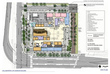 The first floor of the building is designed to integrate with the site, allowing pedestrians views deep into the building. The ground floor of the atrium connects directly onto outdoor plazas on the east and west. Hearty, native plantings were used throughout and serve as part of the stormwater management system. - Photo Credit: SERA Architects & Mayer/Reed