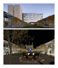 Views of civic center courtyard that acts as the community living room - Photo Credit: Bill Timmerman