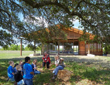 Students learn about the prairie under the shade of the existing Heritage Live Oak. - Photo Credit: Dror Baldinger
