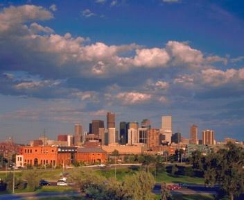 REI Denver flagship is visible in the foreground of downtown Denver ...